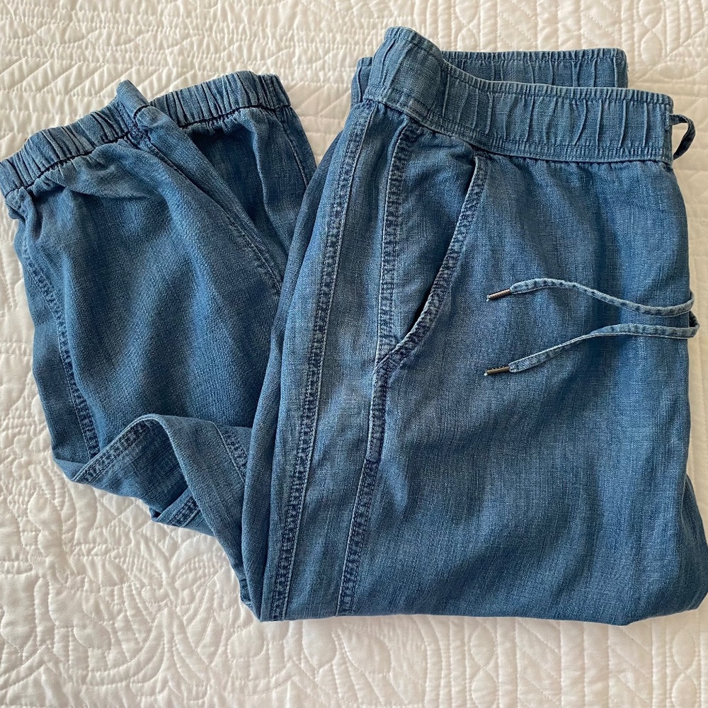 GAP Elastic Waist Relaxed Fit Fake Fly Front Denim Jogger Pant Sz. L New